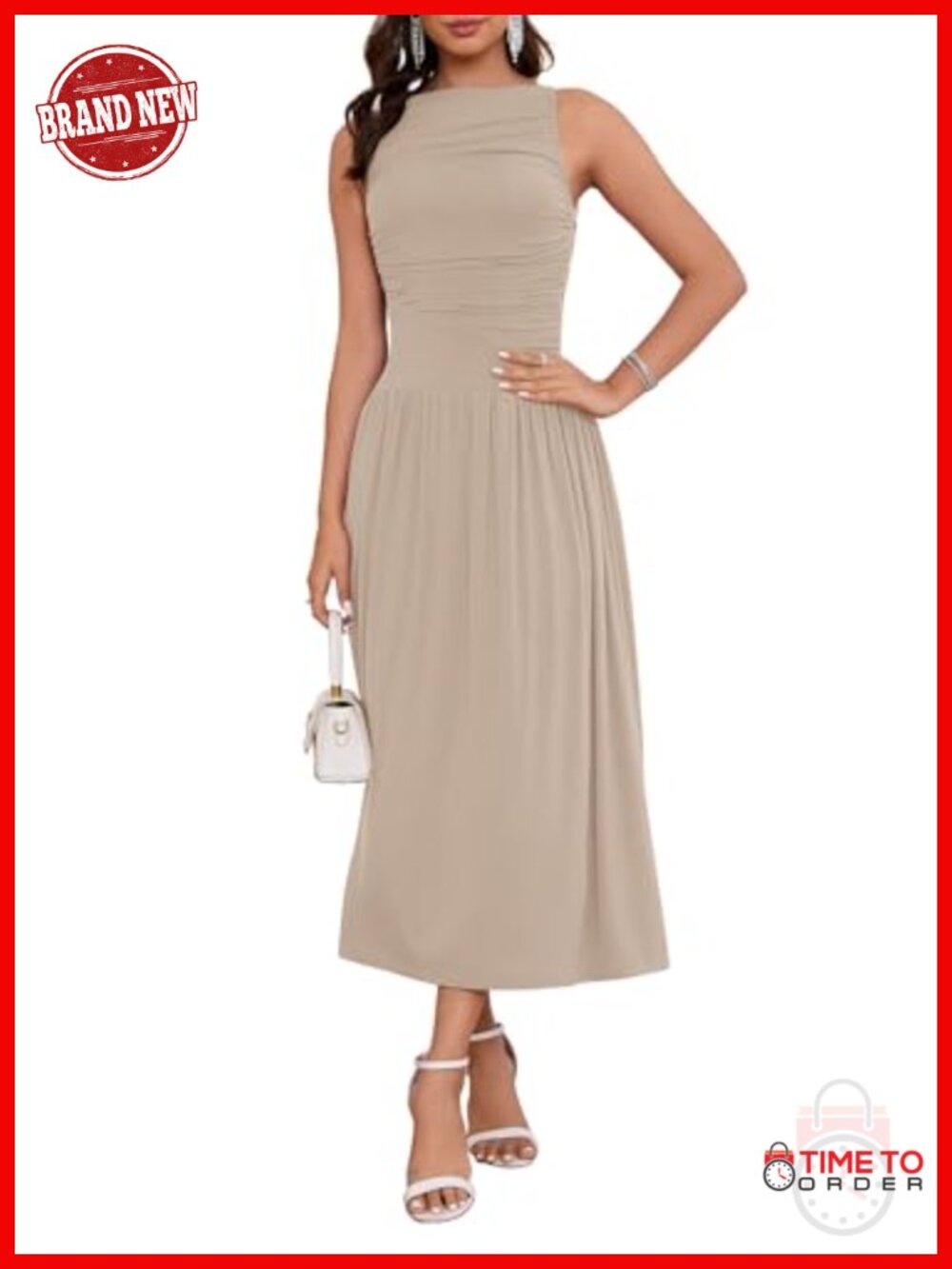 Women Drop Waist Maxi Dress Sleeveless Boat Neck Formal Wedding Guest